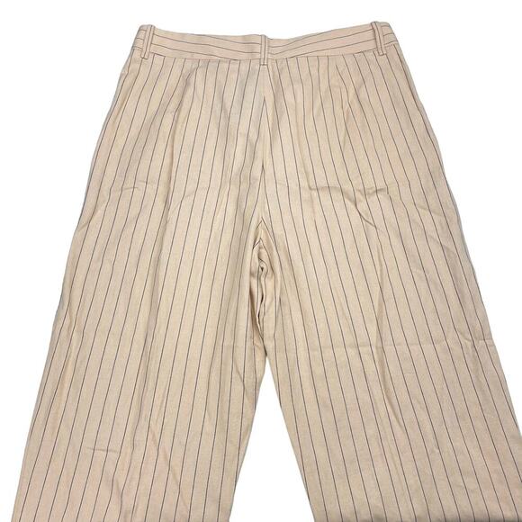 NWT MAJE Fitted High Waisted Linen Blend Striped Trousers XL Beige Black - Picture 8 of 9